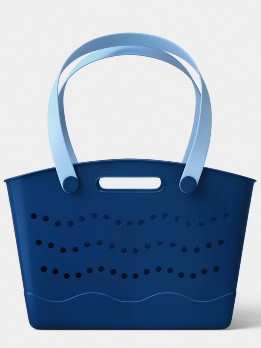 Navy Blue Perforated Rubber Tote Bag | Waterproof Beach Pool Carryall Shopper